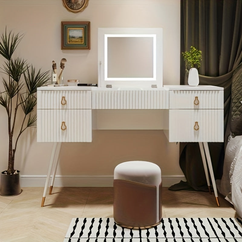 Kaptafel – Make-up tafel – Dressoir – Toiletmeubel – Schminktafel – Wit bamboe – Ruime opbergruimte – Verborgen spiegel