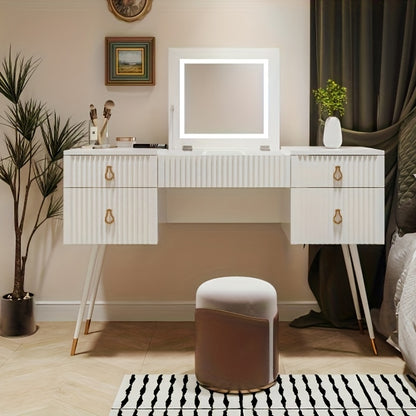 Kaptafel – Make-up tafel – Dressoir – Toiletmeubel – Schminktafel – Wit bamboe – Ruime opbergruimte – Verborgen spiegel