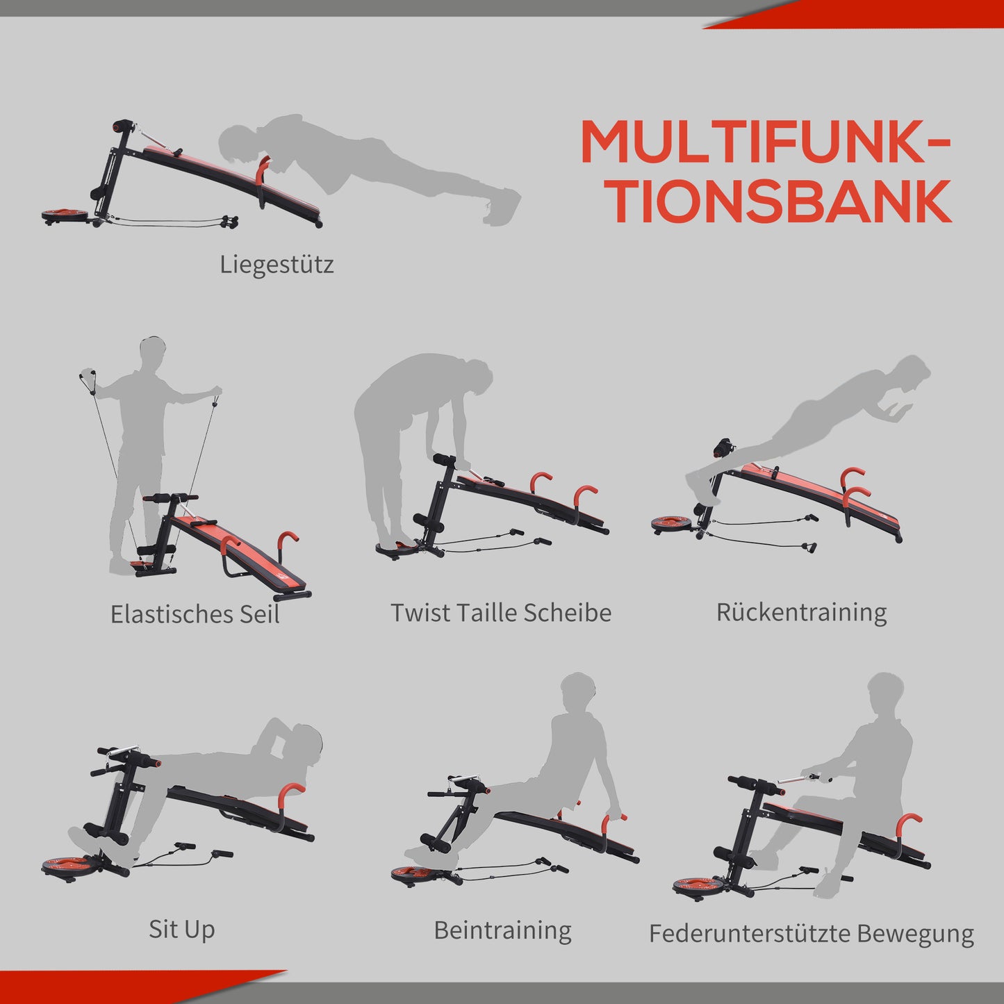 Opvouwbare Sit-up Bank – Fitnessbank – Buikspierbank – Verstelbare Trainingsbank – Home Gym Bank – Met Weerstandsbanden – Stabiel Met Metaal Frame – Tot 120 kg Draagkracht