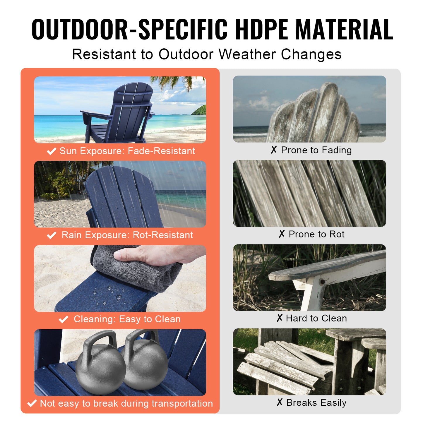 Klapstoel Buiten – Tuinstoel Opvouwbaar – Adirondackstoel Kunststof – Campingstoel Inklapbaar – Balkonstoel Blauw – Weerbestendig HDPE – Stevige Constructie 180 kg