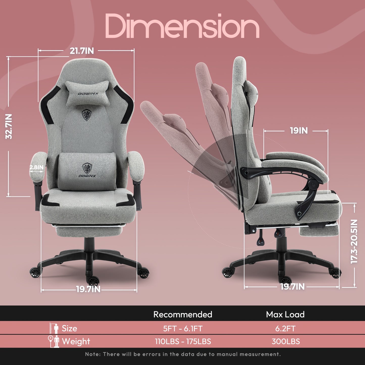 Gamingstoel – Bureaustoel – Computerstoel – Gamerstoel – Office Chair – Ergonomisch Met Hoofd- En Lendensteun – Verstelbare Hoogte En Rugleuning – Roze