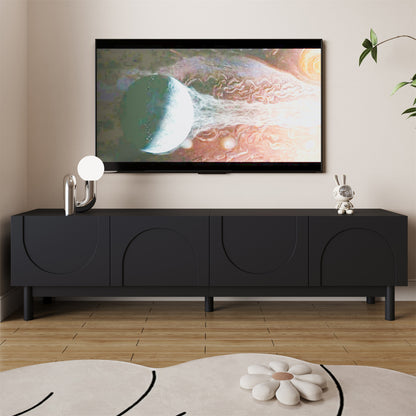 Tv Meubel – TV Kast – TV Meubel Zwart – Media Meubel – Tv Dressoir – Modern Design – Golvende Golfdeuren – 169x34x45,5 cm – Stevige Metalen Poten – Veel Opbergruimte