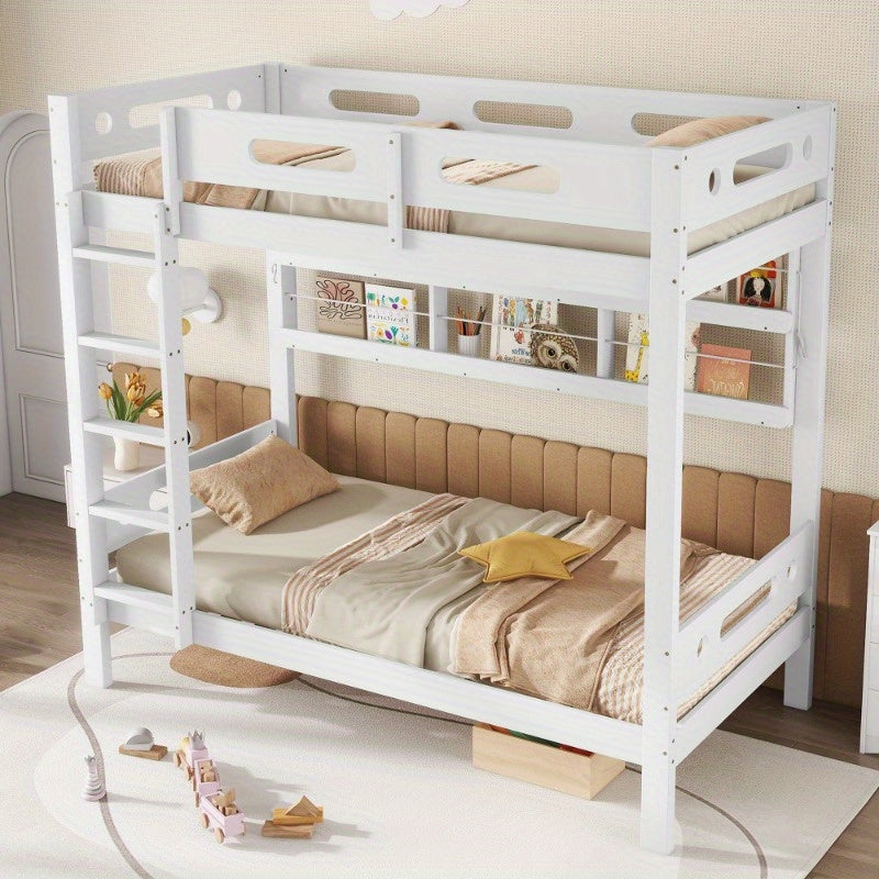 Modern Stapelbed – Hoogslaper – Kinderbed – Jongenskamer Bed – Bunkbed – Veiligheidshek – 5-Traps Ladder – Ruimtebesparend 90x200cm – Duurzaam MDF Frame