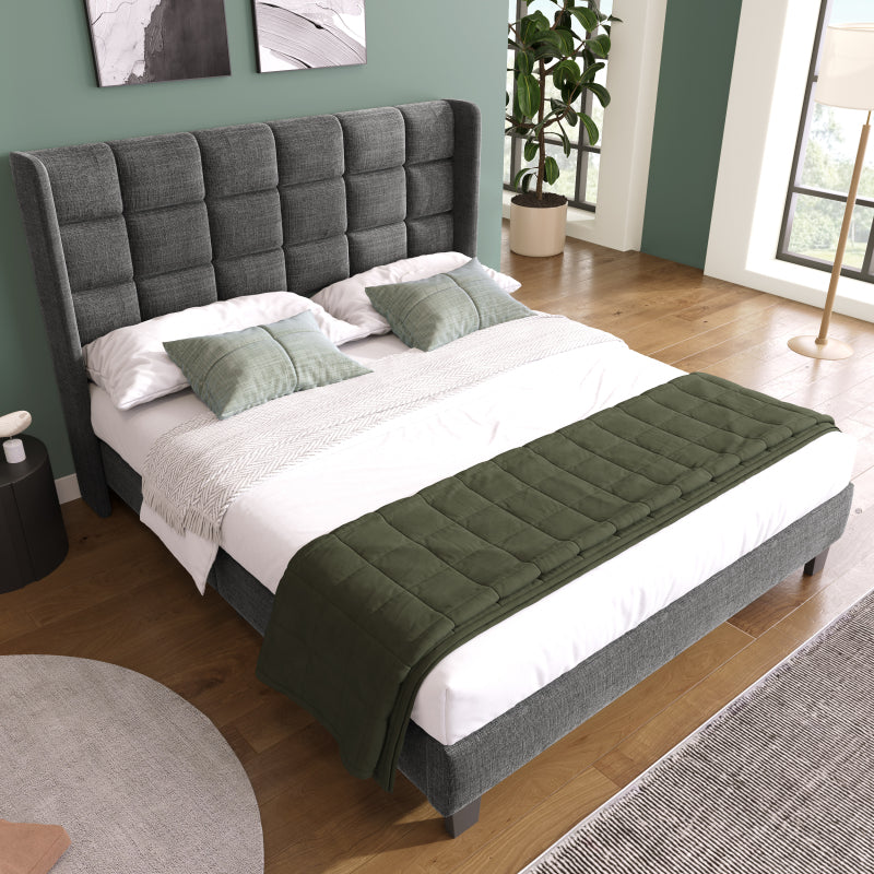 Bedframe – Tweepersoonsbed – Gestoffeerd Bed – Boxspringbed – Slaapbank – Stevig Met Linnen Stof – Padded Hoofdeinde – 140x200 cm