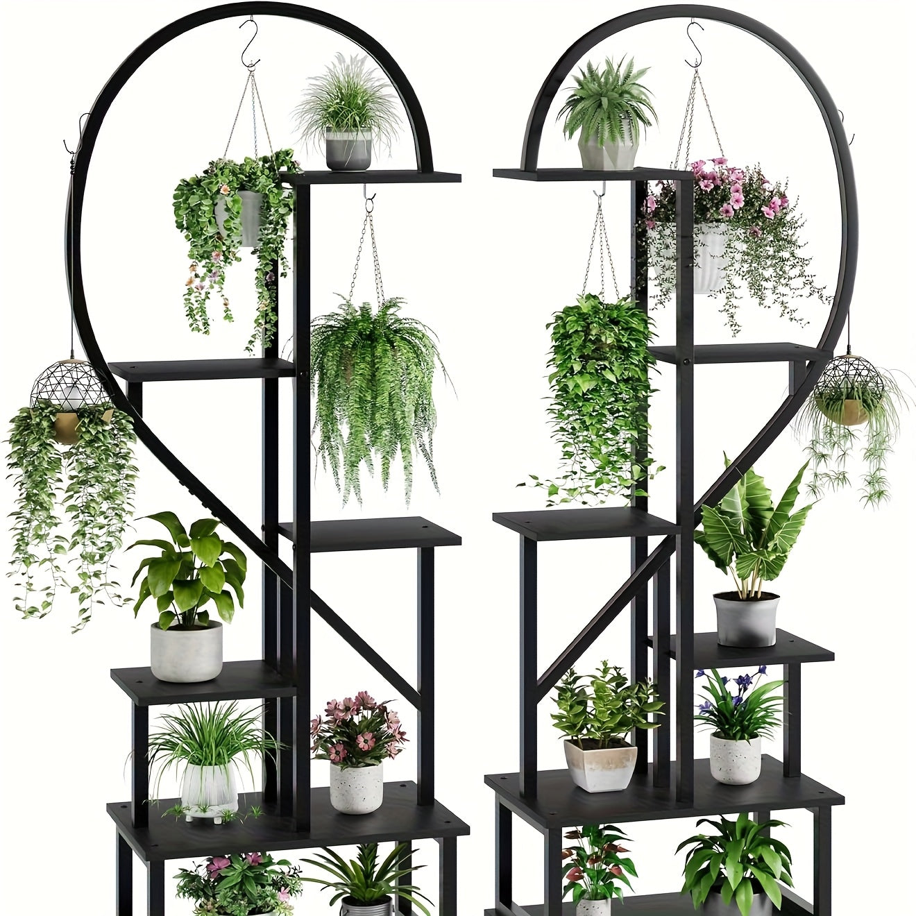 Plantenwagen – Plantenrek – Bloementrolley – Plantentrolley – Plantenkast – Zwart Metalen Frame – 6 Lagen – Mobiel met Wieltjes – 110x28x172 cm – Geschikt Binnen en Buitengebruik