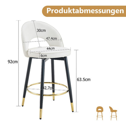 Witte PU Barkruk – Keukenkruk – Barstoel – Stoel Met Zitting – Kruk Met Rugleuning – 360 Graden Draaibaar – Verstelbare Hoogte