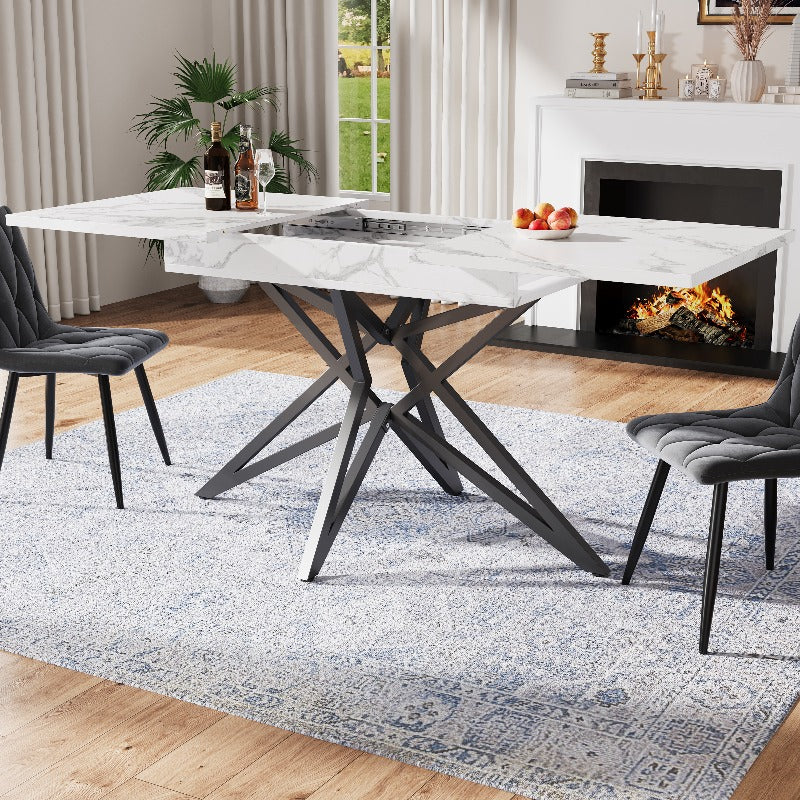 Uitschuifbare Eettafel Set – Eettafel Met Stoelen – Eettafel Uitschuifbaar – Keukentafel Set – Moderne Eettafel – Donkergrijs Fluweel – Compact & Ruimtebesparend – 120-160x68 cm