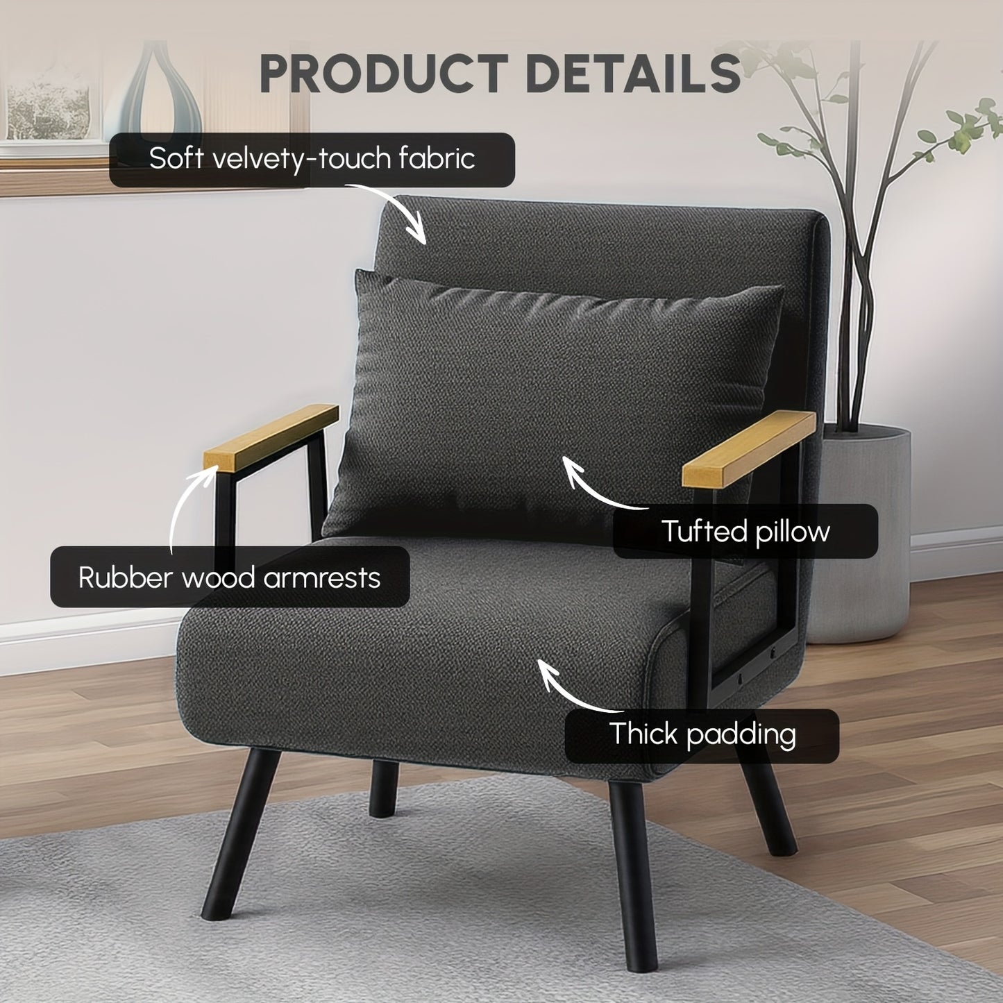 Loungestoel – Fauteuil – Relaxstoel – Zitzak – Stoel – Grijs – Memory Foam – Houten Frame