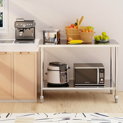RVS Werkbank – Werktafel – Werkplek – Werkstation – Keukentafel – Verstelbare Poten – Zwenkwielen Met Rem – Draagvermogen 453,59 kg – Roestvrij Staal 152,4x60,96x88,9 cm