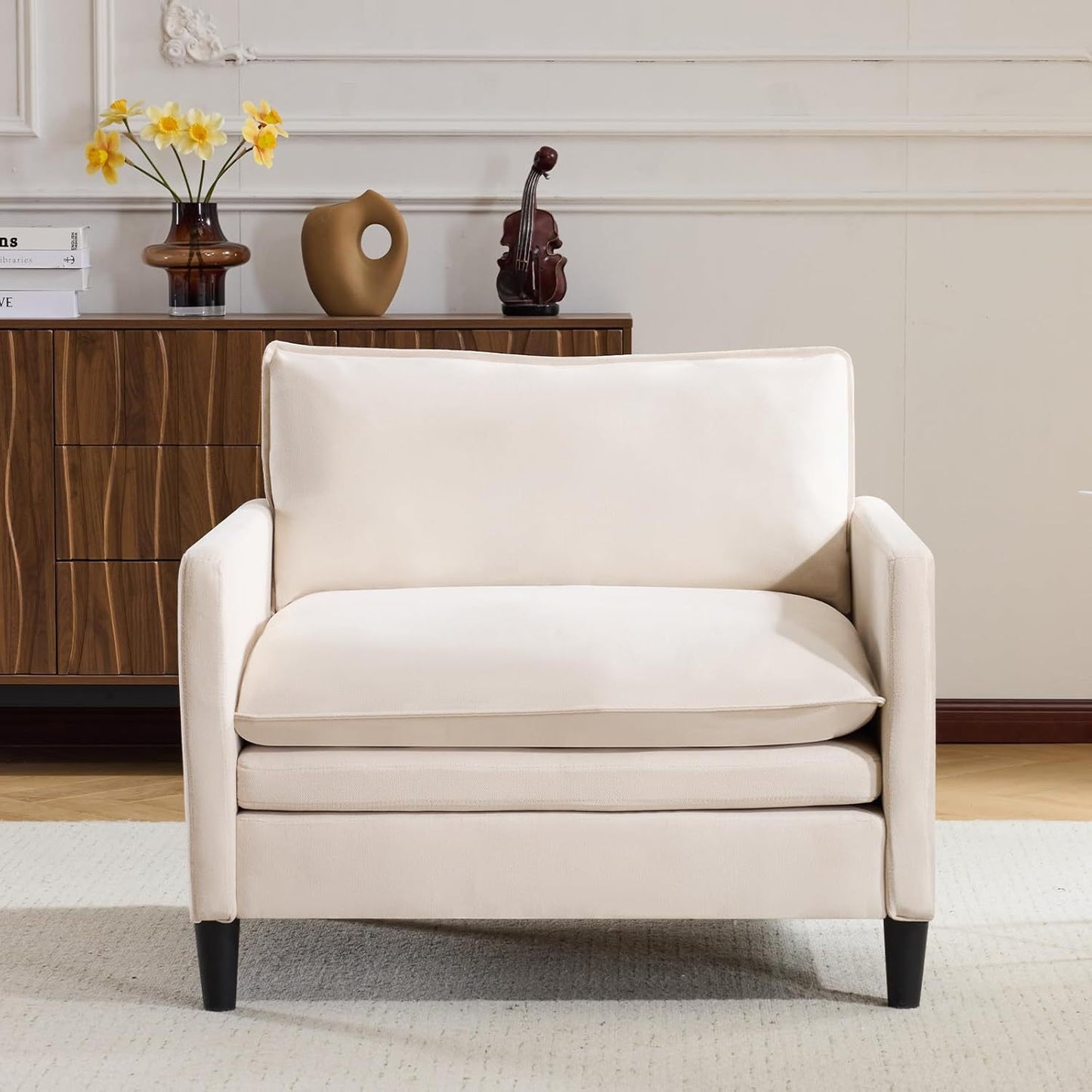 Lounge Stoel – Fauteuil – Relaxstoel – Loungestoel – Woonkamerstoel – Hoogwaardig Traagschuim – Stevig Houten Frame – Beige
