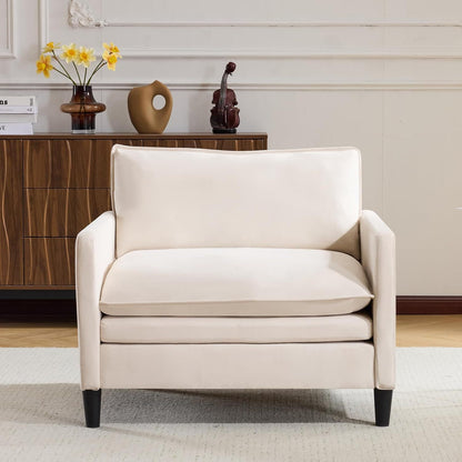 Lounge Stoel – Fauteuil – Relaxstoel – Loungestoel – Woonkamerstoel – Hoogwaardig Traagschuim – Stevig Houten Frame – Beige