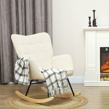 Schommelstoel – Schommelstoelstoel – Relaxstoel – Loungestoel – Fauteuil – Beige – Dikke Zachte Bekleding – Robuust Beukenhout & Stalen Frame