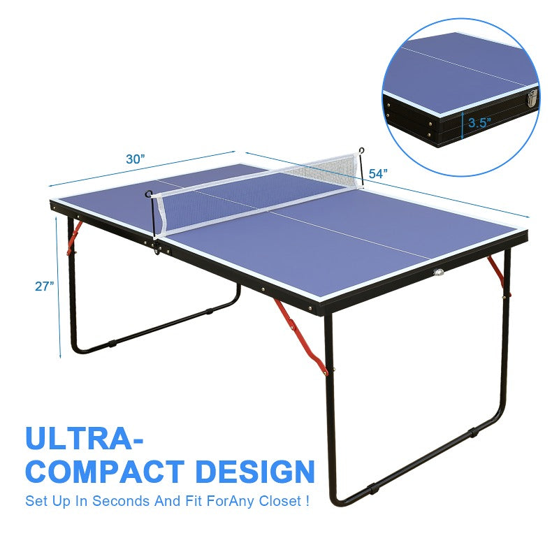 Pingpongtafel – Tafeltennistafel – Tafeltennisset – Table Tennis Bord – Tafeltennis Accessoires – Vouwbaar & draagbaar – Geschikt voor binnen en buiten – Inclusief net, batjes en ballen – Blauwe speeloppervlakte
