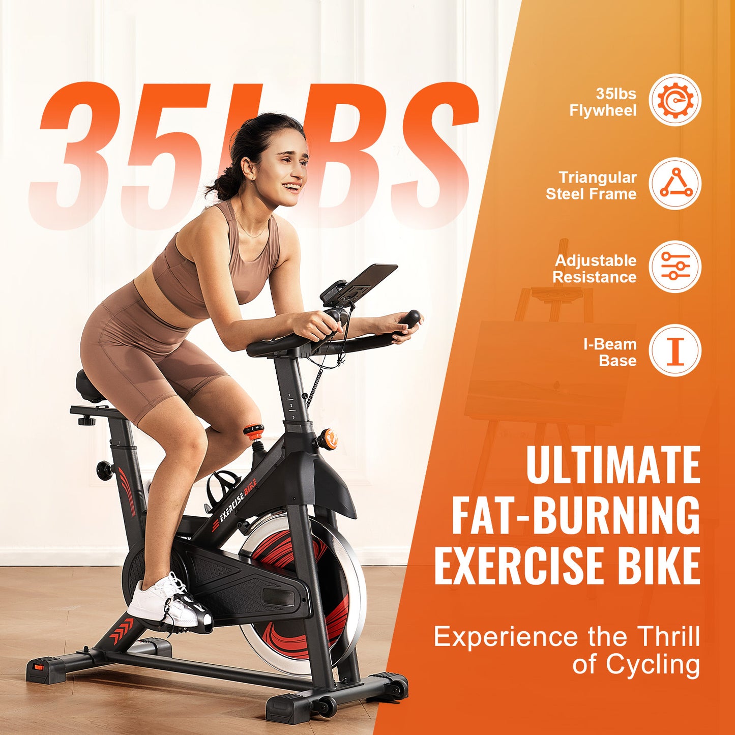 Hometrainer – Fitnessfiets – Indoor Bike – Fietsapparaat – Spinningfiets – Magnetische Weerstand – 16 kg Vliegwiel – Verstelbaar Comfortabel Zadel – Zwart Oranje