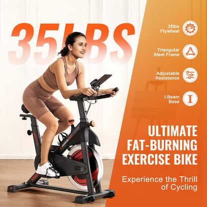 Hometrainer – Fitnessfiets – Indoor Bike – Fietsapparaat – Spinningfiets – Magnetische Weerstand – 16 kg Vliegwiel – Verstelbaar Comfortabel Zadel – Zwart Oranje