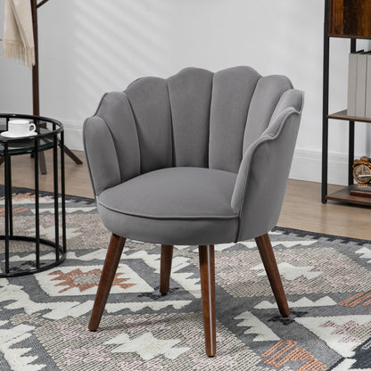 Lounge Stoel – Fauteuil – Relaxstoel – Leunstoel – Leesstoel – Donkergrijs – Fluweelachtig Stof – Schelpvorm Met Houten Poten
