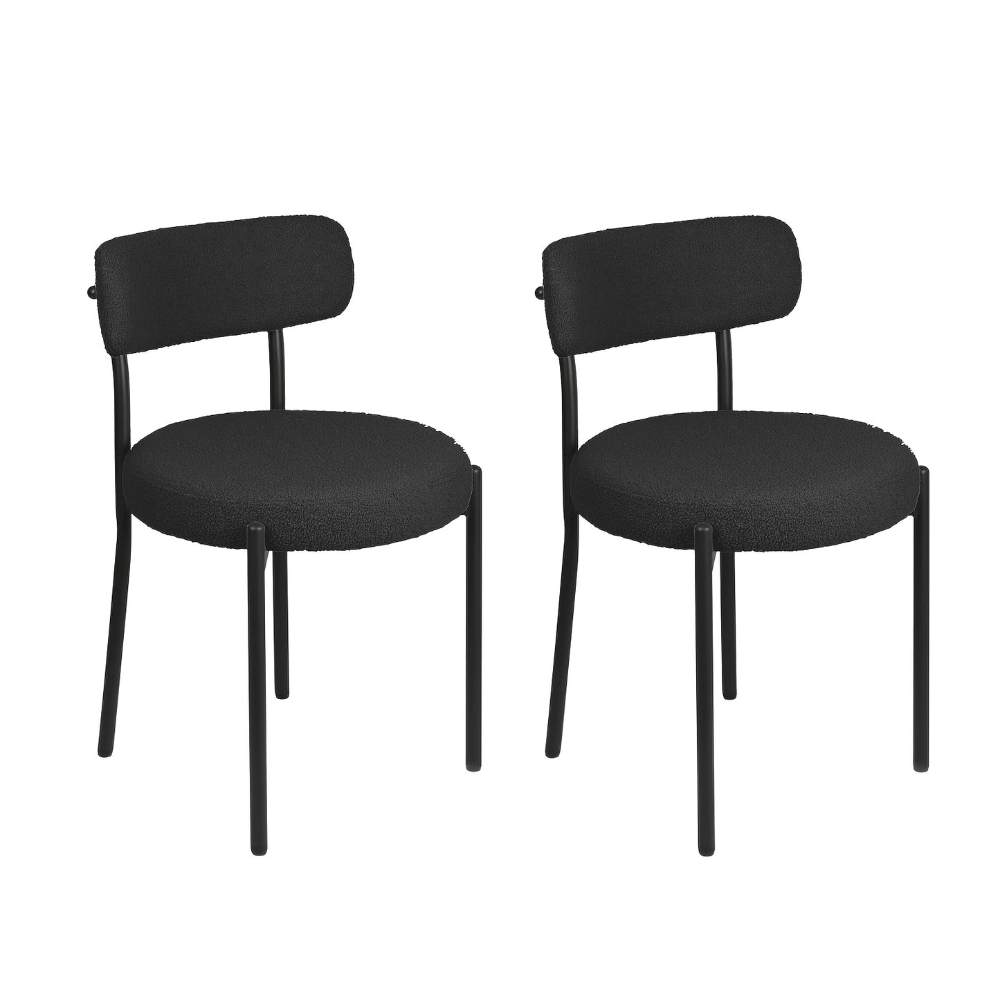 Eetkamerstoel – Kuipstoel – Stoel – Dinerstoel – Armstoel – Teddy Velvet Bekleding – Metalen Poten – Open Rugleuning – Set van 2 – Zwart