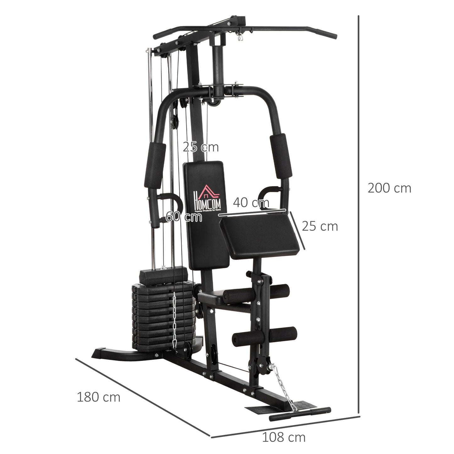 Fitnessstation – Home Gym – Krachtstation – Bodybuildingapparaat – Multigym – 9x 5 kg Gewichtsschijven – Robuust Staal & Ergonomisch Comfort