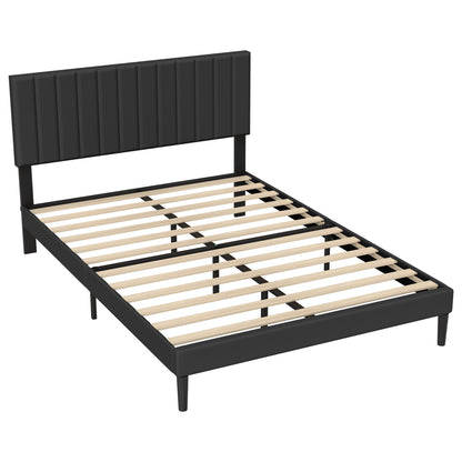 Gestoffeerd Bedframe – Gestoffeerd Bed – Bedframe Met Hoofdbord – Lattenbodem Bed – Stalen Bedframe – Zwart – Draagkracht 300 kg – 16,5 cm Hoog