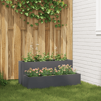 Fioriera da Giardino a Due Livelli 100x60x45cm Antracite Plastica, Black Plant Pot, Pond, Pot Plant Large, Small Pot, Plane Big Pot, Balcony Planter, Patio Decoration, Geometric Planter, Sleek Garden Pot, Durable Plastic, Wea