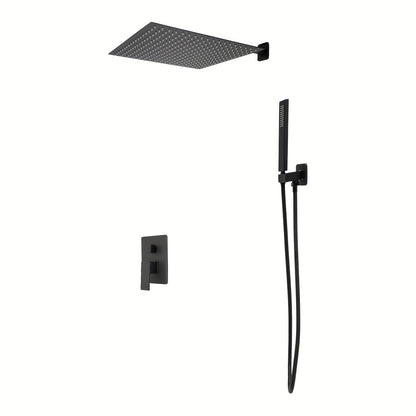 TOOL1SHOOO 40CM Built-In Shower Kit, Classic Black, Sleek Lines, Suitable For Home, Hotel, School, Gym And Apartment, With 360° Swivel Large Overhead Spray 7.87*2.36 Inch Handheld Shower And 4.92 Feet Stainless Steel Hose