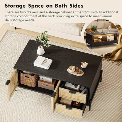 Salontafel – Koffietafel – Bijzettafel – Woonkamertafel – Banktafel – Mid-Century Modern Riet – MDF & Metaal – Verstelbare Poten