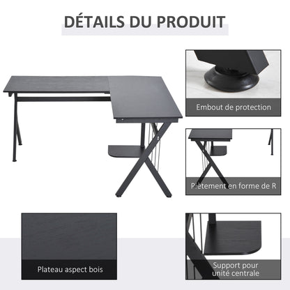 Hoekbureau – Computerbureau – Bureau – Werkplek – Bureau Met Opbergruimte – Zwart MDF Blad – Robuust Stalen Frame – 155x130x76 cm – Anti-slip Pootdoppen