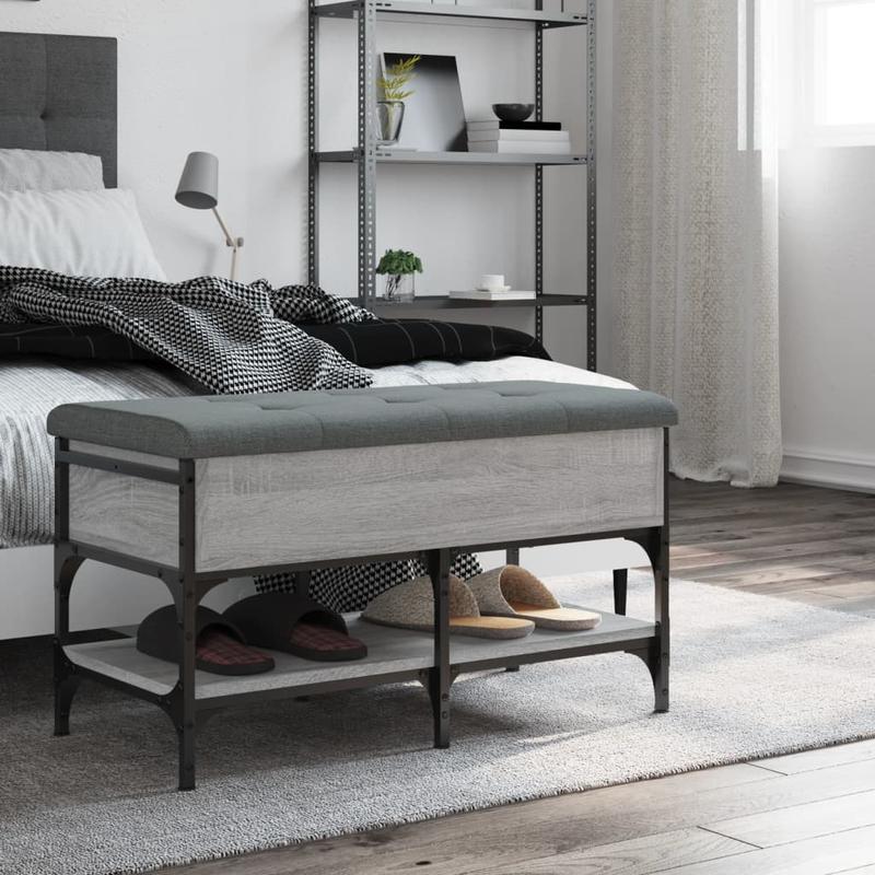 Modern Gray Sonoma Shoe Bench with Cushioned & Storage - Frame & Particleboard, Padded Entryway Bench with Shoe Rack, Space-Saving Freestanding Furniture (Under 68.58cm Height, <3.2 Cu Ft) for Hallway, Mudroom, Small