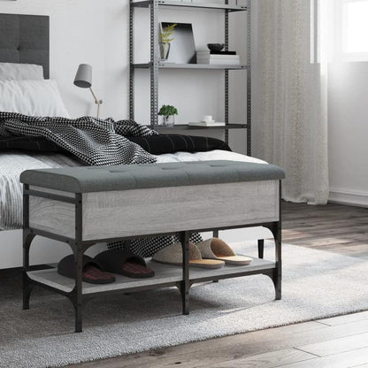 Modern Gray Sonoma Shoe Bench with Cushioned & Storage - Frame & Particleboard, Padded Entryway Bench with Shoe Rack, Space-Saving Freestanding Furniture (Under 68.58cm Height, <3.2 Cu Ft) for Hallway, Mudroom, Small