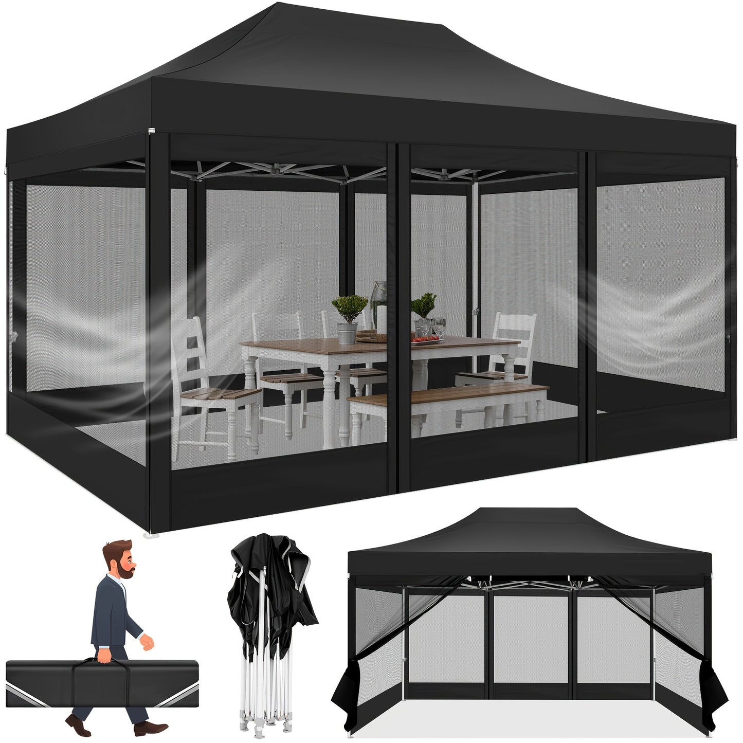 Pop-Up Partytent 3x4,5 Meter – Opzet Tent – Vouwtenten – Paviljoen – Tuin Tent – Waterafstotend – Muskietennet Zijwanden