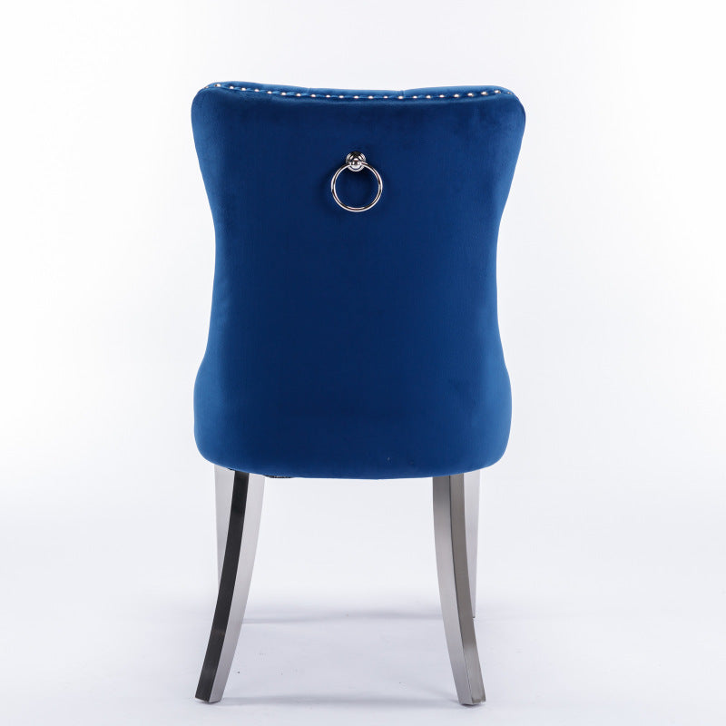 Modern, High-end Tufted Solid Wood Contemporary Velvet Upholstered Dining Chair with Chrome Stainless Steel Plating Legs,Nailhead Trim,Set of 2,Blue and Chrome, DE1701BL