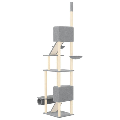 Krabpaal – Kattenboom – Kattentoren – Krabmeubel – Kattenhuis – Verstelbare Hoogte 277-303 cm – Natuurlijk Sisal & Zacht Pluche – Lichtgrijs