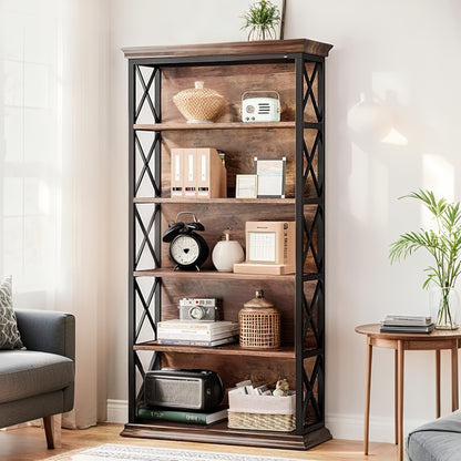 Boekenkast – Boekenrek – Vakkenkast – Opbergkast – Stellingkast – Industrieel Design – 6 Lagen – Hout & Metaal – Ruimtebesparend – Stevig & Duurzaam