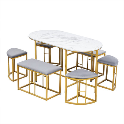 Eettafelset – Eethoek – Keukentafelset – Zitgroep – Tafeltje Met Krukken – Stalen Frame – Modern Wit Goud – 140x70x76 cm – Draaggewicht 120 kg