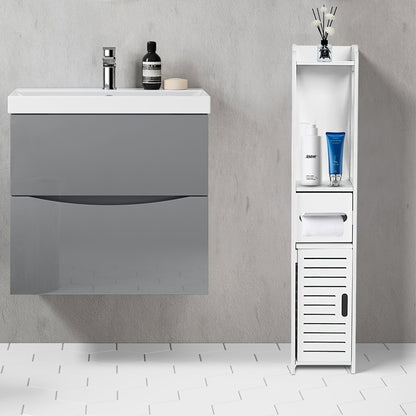 Toiletpapierhouder Vrijstaand – Toiletrolhouder Badkamer – Toiletpapier Organizer – Toiletrolhouder Met Opbergruimte – Toiletrolhouder Staand – 2-in-1 Opberger Met Deurtje – Compact 16x16x80 cm – Waterbestendig Kunststof