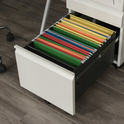 Mobiele Ladekast – Ladekast Op Wieltjes – Kantoorwagen – Office Organizer – Mobiele Kast Wit – 3 Ruime Laden – Veilig Met Sleutelslot – Compact 39x48x60 cm