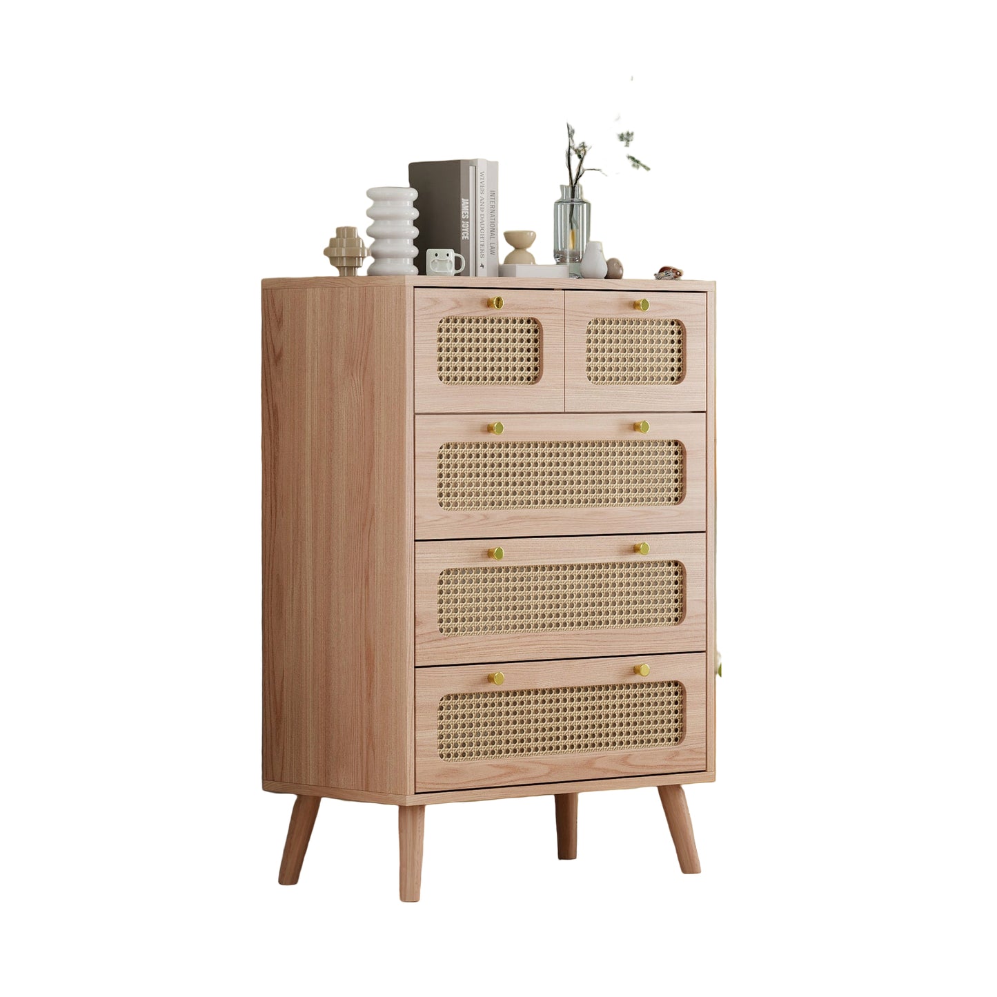 Ladekast – Ladekastje – Ladenkast – Opbergkast – Verticaal – Natuurlijke Houtkleur – 5 Lades – Compact & Ruimtebesparend