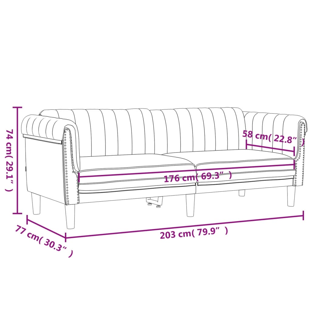 3-zitsbank – 3-zits sofa – gestoffeerde bank – zitbank – velours bank – lichtgrijs – zacht fluweel – comfortabel zitcomfort