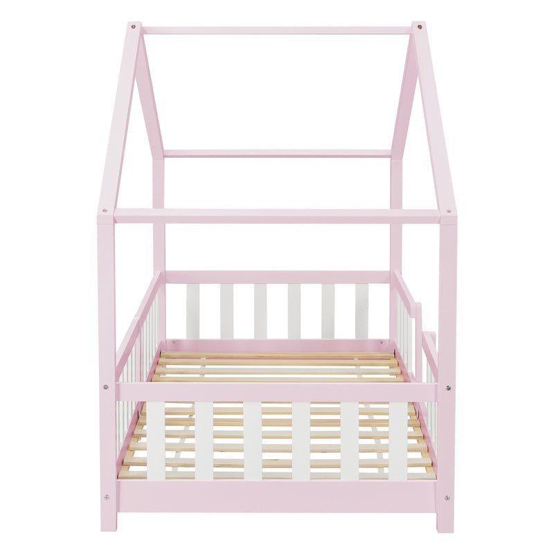 Kinderbed – Kinderbedden – Eenpersoonsbed – Hoogslaper – Stapelbed – Huisvormig Design – Valbeveiliging – Grenenhout – 140x200 cm