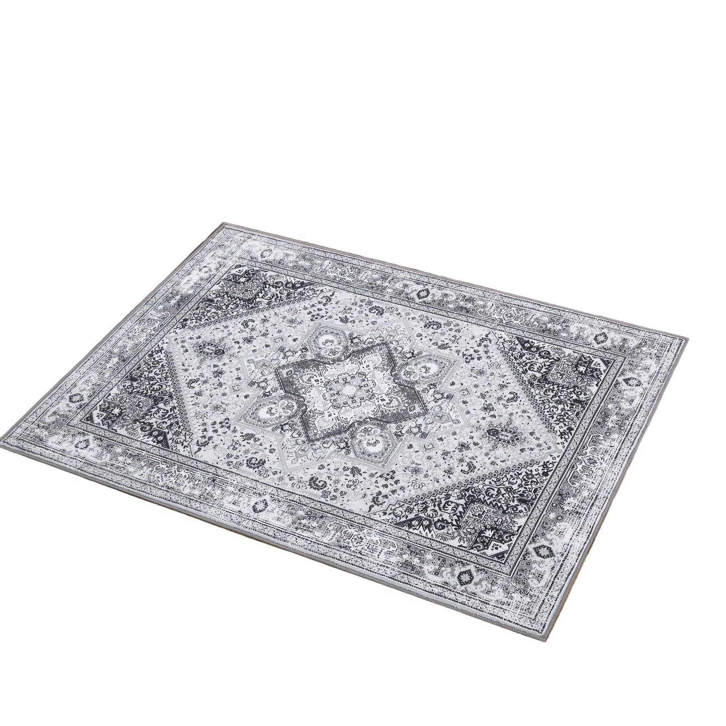 Vloerkleed – Tapijt – Lopertapijt – Speeltapijt – Antislipkleed – Laagpolig – Machinewasbaar – Lichtgewicht – Bohemian Vintage Grijs