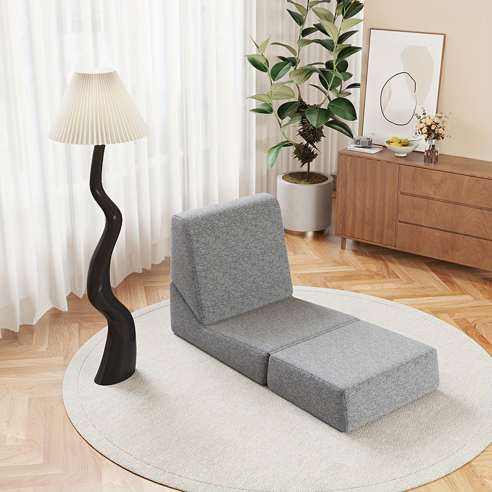 Slaapbank – Bedbank – Slaapstoel – Logeerbed – Slaapfauteuil – Drievoudig Opvouwbaar – Comfortabele Katoenen Vulling – Ruimtebesparend Ontwerp – Grijs
