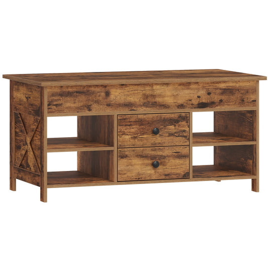 Salontafel – Koffietafel – Verstelbare Tafel – Sofa Tafel – Woonkamertafel – Hoogte Verstelbaar – Met 2 Lades En Verborgen Opbergruimte – 50x100x47,3-61,3 cm – Modern Design – Duurzaam Hout En Metaal