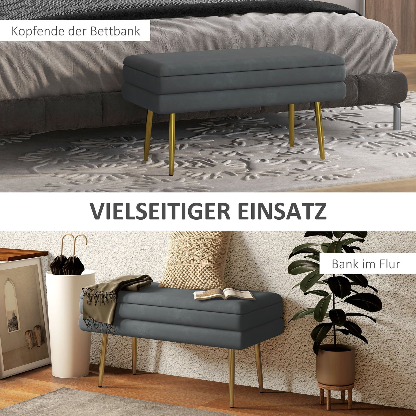 Multifunctionele Bank – Opbergbank – Zitbank – Halbank – Slaapkamerbank – Donkergrijs Stalen Frame – Compact 79,5x37,5x43 cm – Zacht Gestoffeerd Kussen