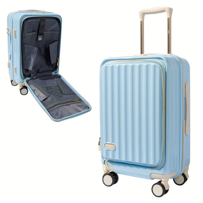 Koffer – Reiskoffer – Handbagage – Trolley – Spinner – 20 Inch – Front Open Design – 25% Uitbreidbaar – Stevige Hardcase PC – Verstelbare Aluminium Handgreep – Stil Spinner Wielen – Laptopvak – Cijferslot – Mint Groen