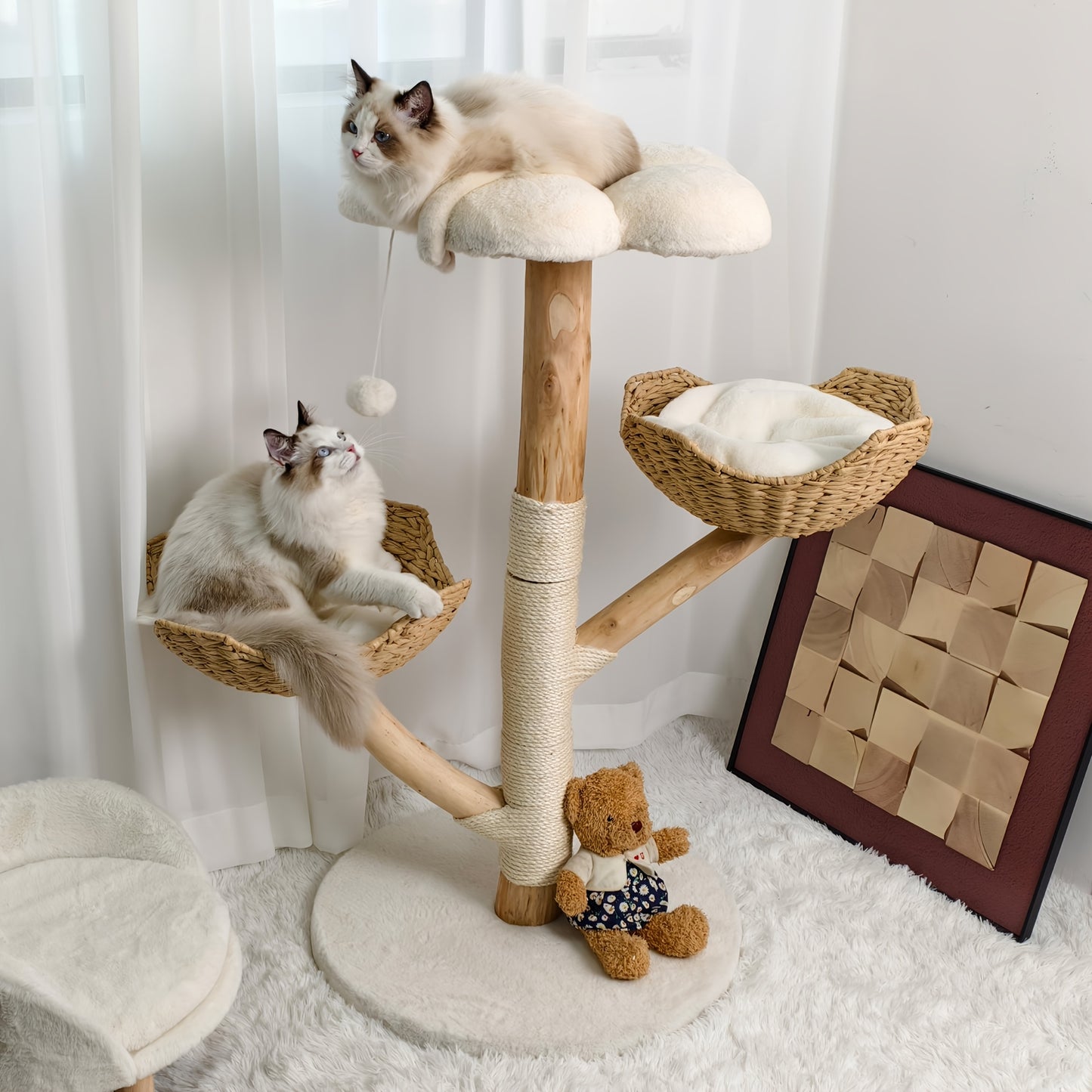 Krabpaal – Kattenkrabpaal – Kattenboom – Krabmeubel – Krabton – 111 cm Hoog – Stevige Basis 60 cm Diameter – Duurzaam Sisal en Hout