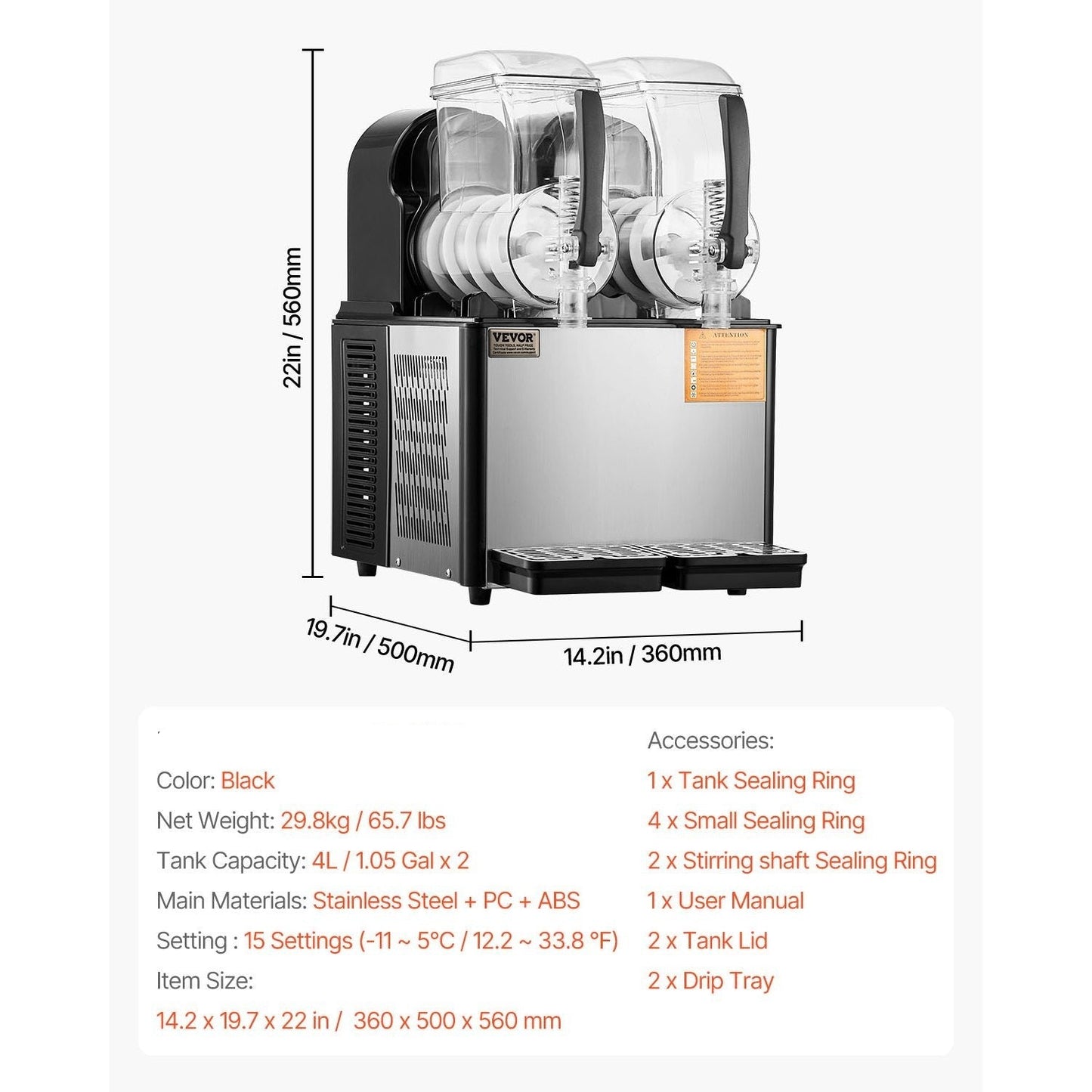 Slushmachine – Slush Puppie Machine – Slushmaker – Slushy Ijsmachine – 2x 4L Tanks – 15 Instelbare Temperatuurniveaus – Roestvrij Staal