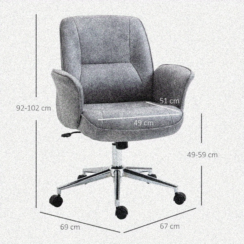 Bureaustoel – Ergonomische Stoel – Office Chair – Draaistoel – Werkstoel – Verstelbare Hoogte – Kantelfunctie – Gewatteerde Zitting – Lichtgrijze Stof – Max 120 kg