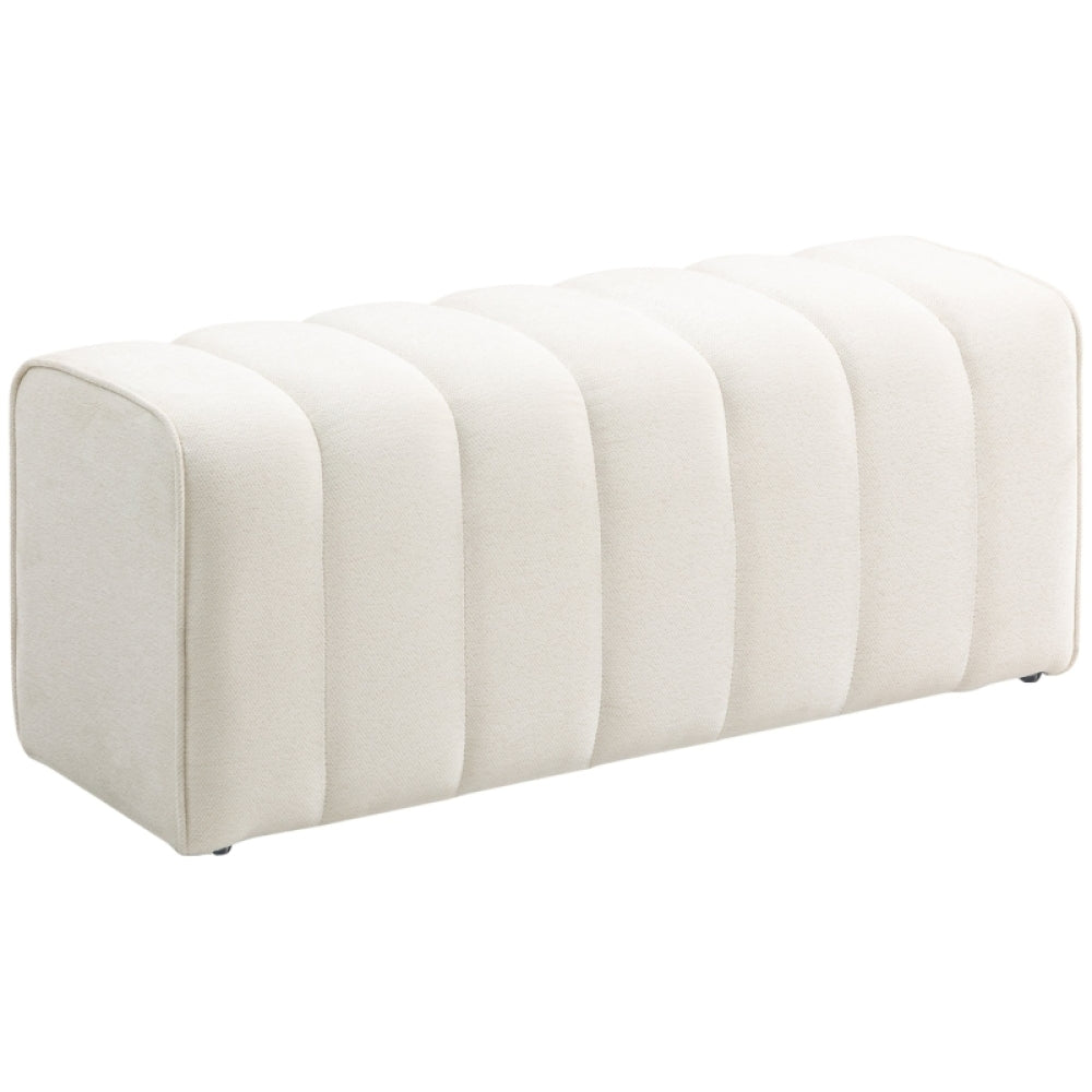 Modern Heavy-Duty Upholstered Bench with Footrest - Cream White Metal Frame & Soft Cushioned Seat, 220kg Weight Capacity, Space-Saving Design with Storage Underneath, Freestanding Bedside Bench for Bedroom, Living Room, Entry