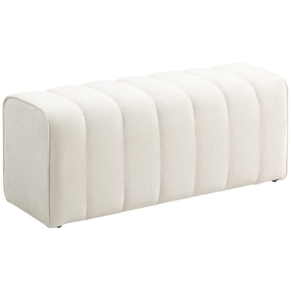 Modern Heavy-Duty Upholstered Bench with Footrest - Cream White Metal Frame & Soft Cushioned Seat, 220kg Weight Capacity, Space-Saving Design with Storage Underneath, Freestanding Bedside Bench for Bedroom, Living Room, Entry