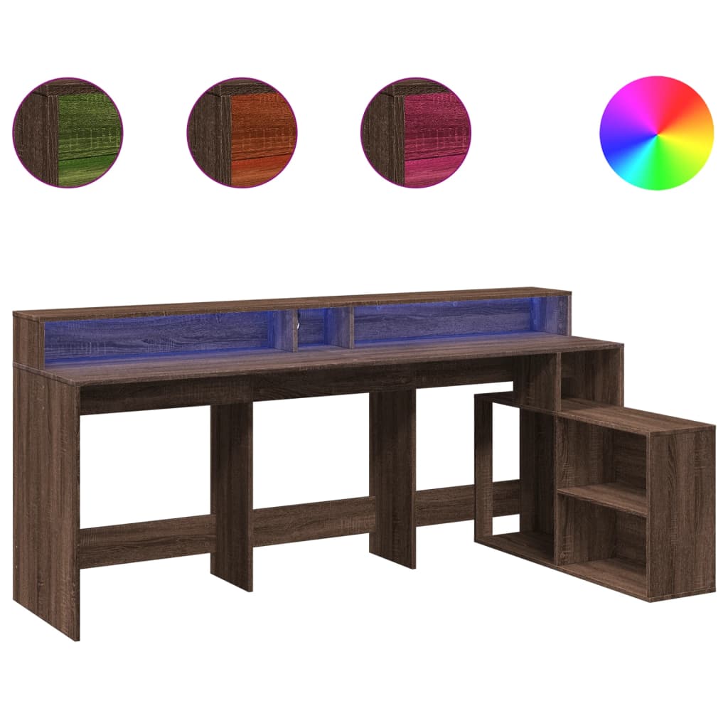 Laptoptablet – Bureau – Werkplek – Gamingtafel – Laptoptafel – Bruine Eikenhout – Verstelbare RGB LED-Verlichting